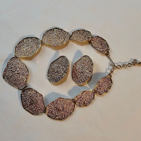 Park Lane Goldtone Chunky Crackle 80s Necklace Earring Set - Picture 3 of 5